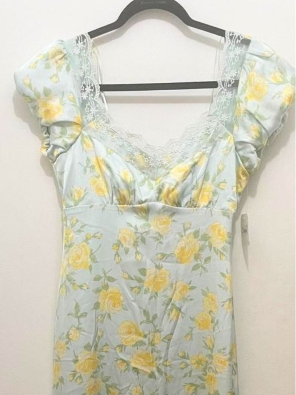 NWT Altar'd State Floral Yellow & Blue Satin Finish Maxi Dress Size S